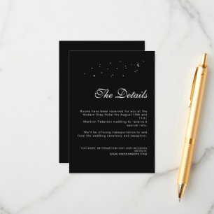 Elegante Celestial Minimal Black Wedding Details Informatiekaartje