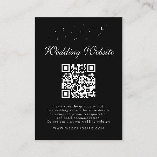 Elegante Celestial QR Code Black Wedding Details Informatiekaartje (Voorkant)