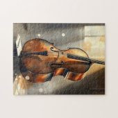 Elegante cello in een slecht verlichte studio legpuzzel (Horizontaal)