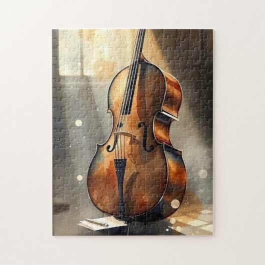 Elegante cello in een slecht verlichte studio legpuzzel (Verticaal)