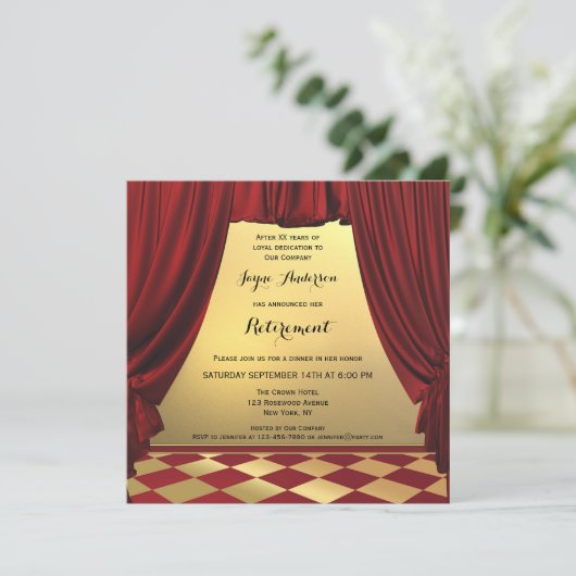 Elegante centrale podium pensioen partij uitnodigi kaart