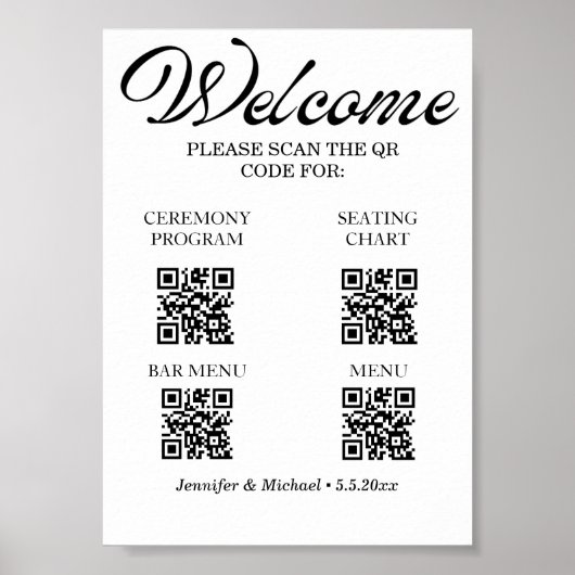 Elegante Ceremony&Seitting Chart&Bar&Menu QR-code Poster (Voorkant)