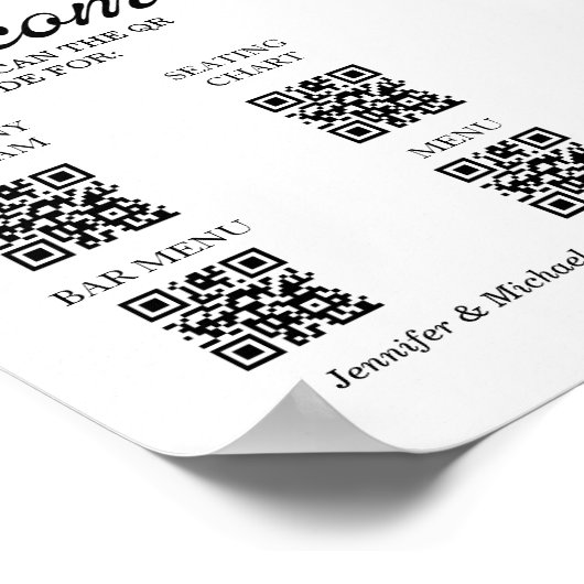 Elegante Ceremony&Seitting Chart&Bar&Menu QR-code Poster (Hoek)