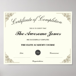 Elegante Certificaat van Voltooiing Aangepast Logo Poster