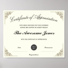 Elegante Certificaat van Waardering Aangepaste Log Poster