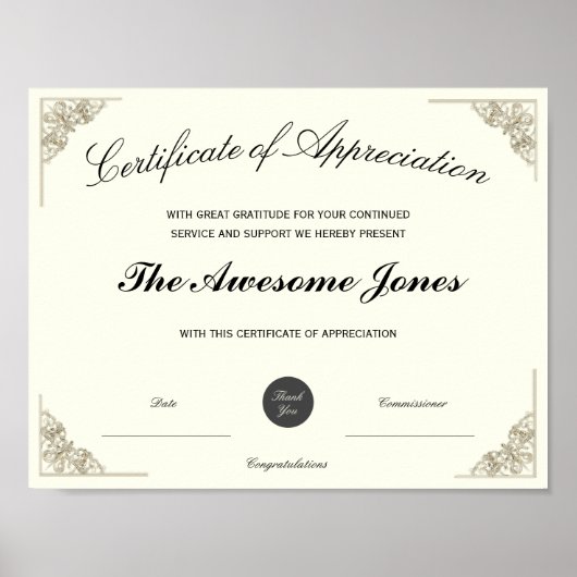 Elegante Certificaat van Waardering Aangepaste Log Poster (Voorkant)