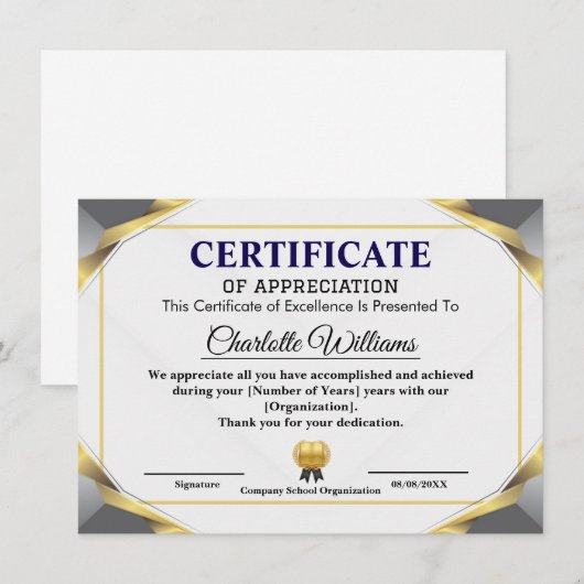 Elegante Certificaat van Waardering Sjabloon (Voorkant / Achterkant)