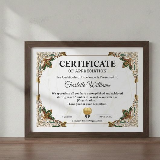 Elegante Certificaat van Waardering Sjabloon