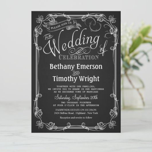 Elegante Chalkboard bruiloft uitnodiging (Staand voorkant)