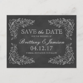 Elegante Chalkboard Filigree Bruiloft Save the Dat Aankondigingskaart