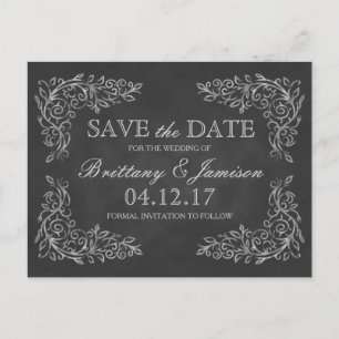 Elegante Chalkboard Filigree Bruiloft Save the Dat Aankondigingskaart