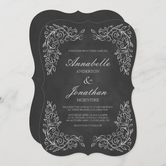 Elegante Chalkboard Filigree bruiloft uitnodiging (Voorkant / Achterkant)