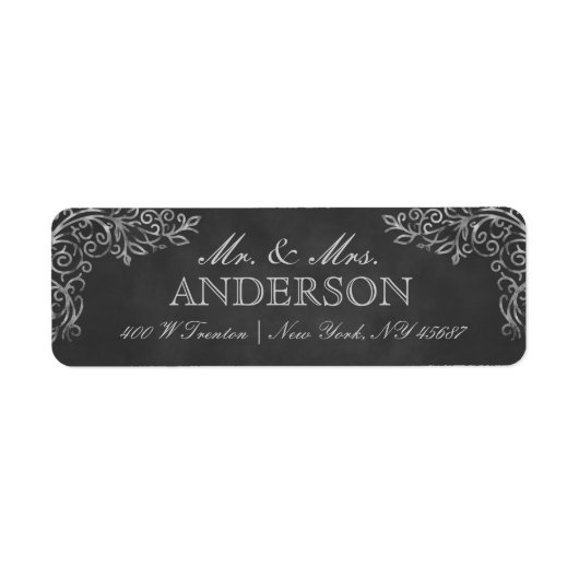 Elegante Chalkboard Filigree Retouradres Labels (Voorkant)