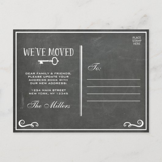 Elegante Chalkboard Key Bewegende Aankondiging (Achterkant)