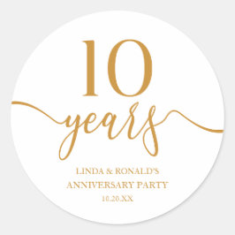 Elegante Champagne 10e trouwdagjubileum Ronde Sticker