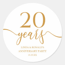 Elegante Champagne 20ste bruiloft Jubileum Ronde Sticker