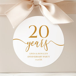 Elegante Champagne 20ste bruiloft Jubileum Ronde Sticker