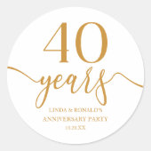 Elegante Champagne 40ste bruiloft Jubileum Ronde Sticker (Voorkant)