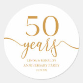 Elegante Champagne 50ste bruiloft Jubileum Ronde Sticker (Voorkant)