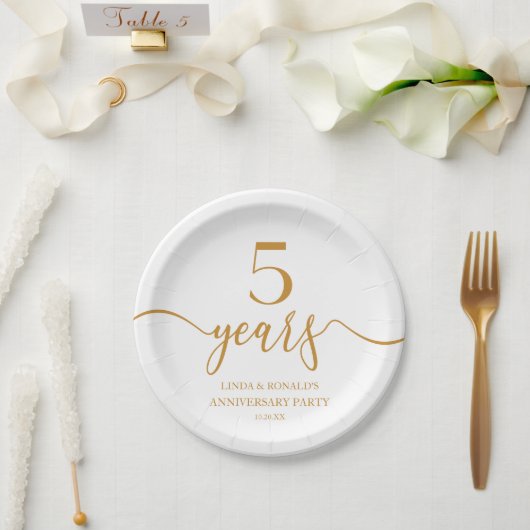 Elegante Champagne 5e bruiloft Jubileum Papieren Bordje (Huwelijk)