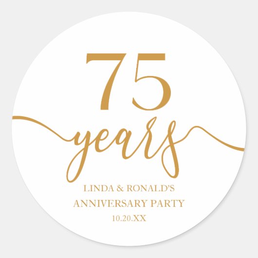 Elegante Champagne 75ste bruiloft Jubileum Ronde Sticker (Voorkant)