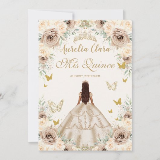 Elegante Champagne Bloemen  Goud Quinceañera Kaart (Achterkant)