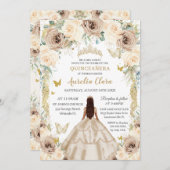 Elegante Champagne Bloemen  Goud Quinceañera Kaart (Voorkant / Achterkant)