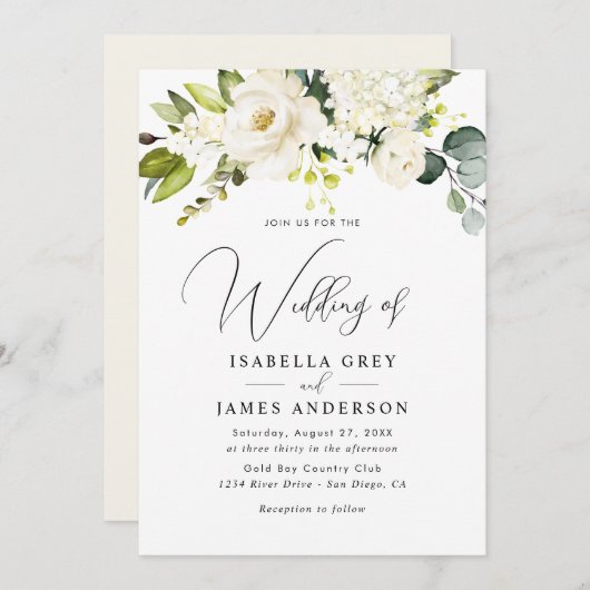 Elegante Champagne Bloemen Huwelijk Kaart (Voorkant / Achterkant)