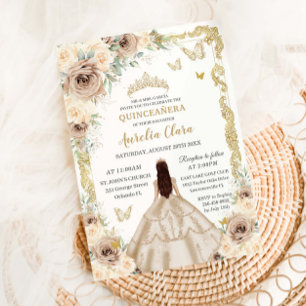 Elegante Champagne Bloemige Vintage Gouden Quincea Kaart