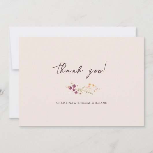 Elegante Champagne Boho Wildflower bruiloft Bedankkaart (Voorkant)