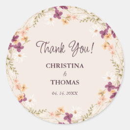 Elegante Champagne Boho Wildflower bruiloft Ronde Sticker