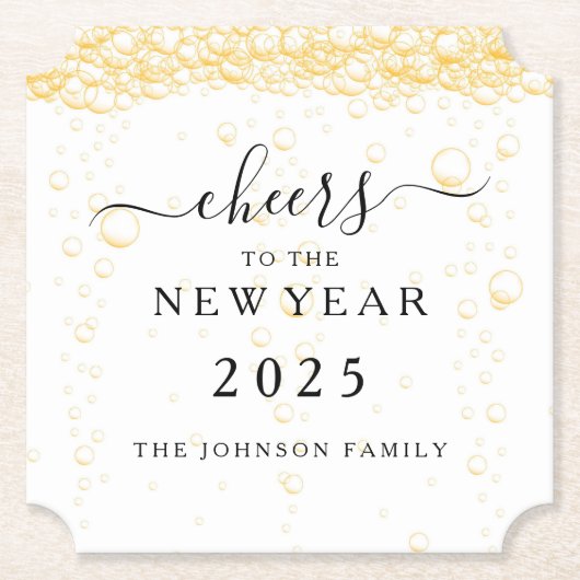 Elegante champagne bubbels oudejaarsavond kartonnen onderzetters (Voorkant)