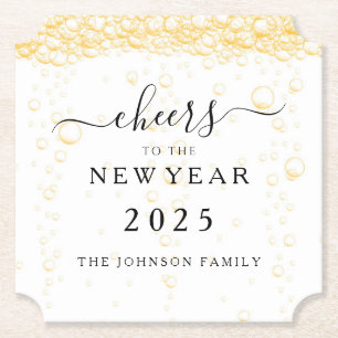 Elegante champagne bubbels oudejaarsavond kartonnen onderzetters