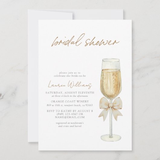 Elegante Champagne Chic Bow Script Vrijgezellenfee Kaart (Voorkant)