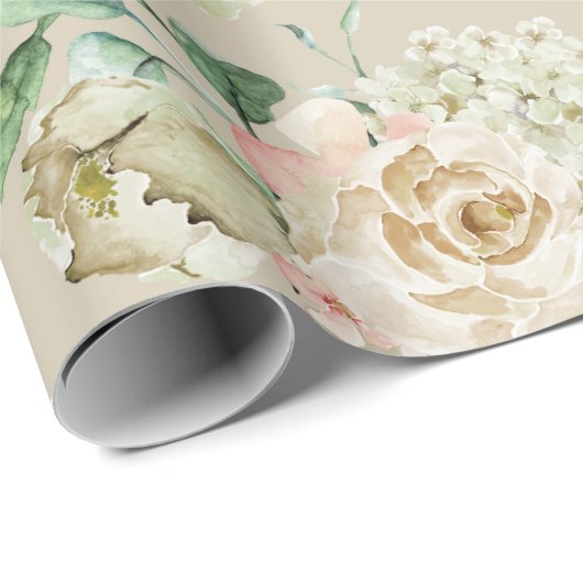 Elegante Champagne Crème Bloemige Botanische Bruil Cadeaupapier (Rol Hoek)