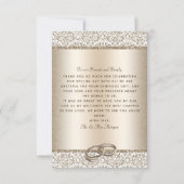 Elegante champagne damast monogram bruiloft bedankkaart (Achterkant)