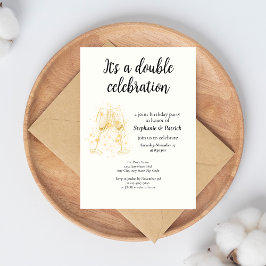 Elegante Champagne Dubbele Viering Gezamenlijke Fe Kaart