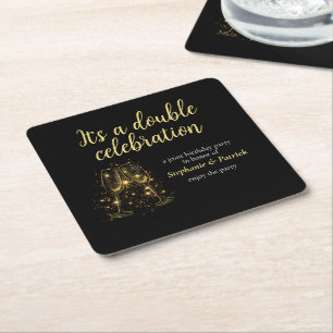 Elegante Champagne Dubbele Viering Gezamenlijke Pa Kartonnen Onderzetters