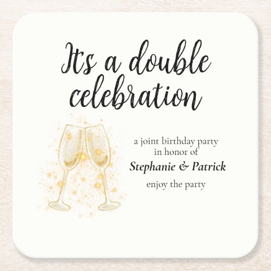 Elegante Champagne Dubbele Viering Gezamenlijke Pa Kartonnen Onderzetters (Voorkant)