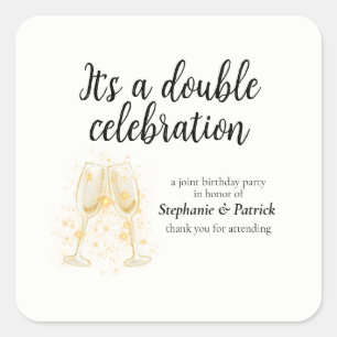 Elegante Champagne Dubbele Viering Gezamenlijke Pa Vierkante Sticker