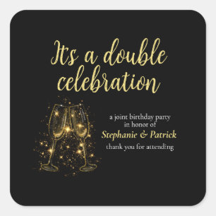 Elegante Champagne Dubbele Viering Gezamenlijke Pa Vierkante Sticker