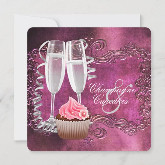 Elegante champagne- en cupcake-bruiloftsdouche kaart (Voorkant)