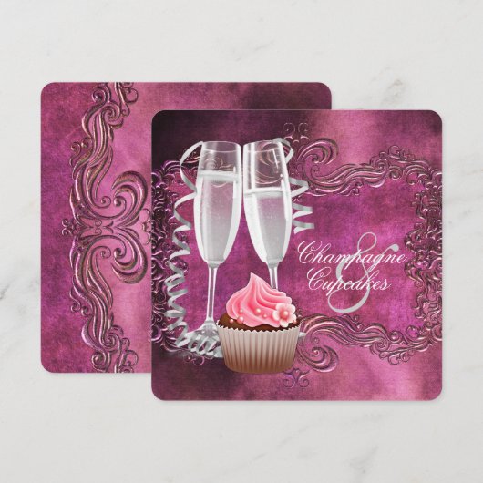 Elegante Champagne en Cupcake Vrijgezellenfeest Kaart (Voorkant / Achterkant)