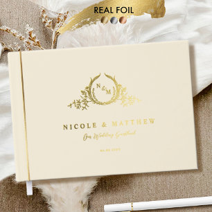 Elegante champagne en echte Folie monogram bruilof Gastenboek