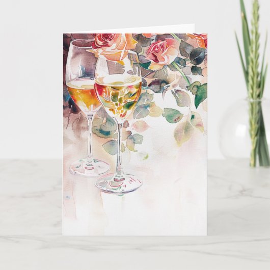 Elegante champagne- en rozen verlovingsaankondigin kaart (Voorkant)