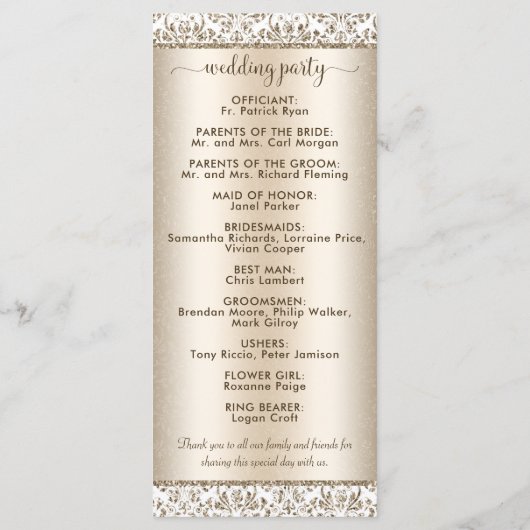 Elegante Champagne Fleur de Lis WEdding Programmakaart (Achterkant)