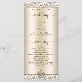 Elegante Champagne Fleur de Lis WEdding Programmakaart