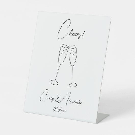 Elegante Champagne Glass Cheers Wedding Bar Reclamebord Met Voetstuk (Voorkant)