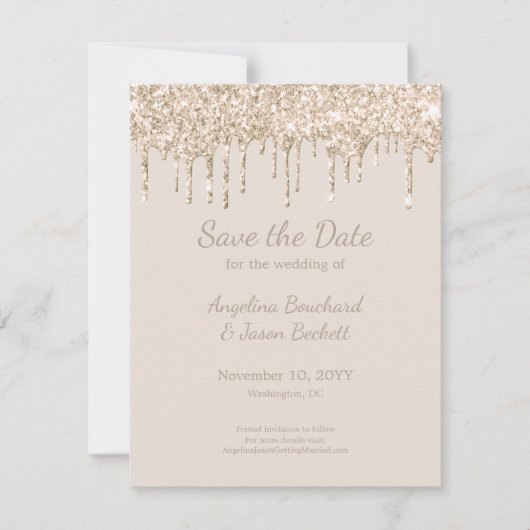 Elegante Champagne Glitter Bruiloft Save The Date Kaart (Voorkant)
