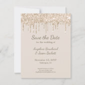 Elegante Champagne Glitter Bruiloft Save The Date Kaart (Voorkant)